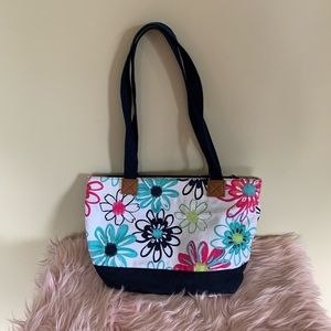Thirty-One Floral Zippered Purse Navy White Pink Aqua Green